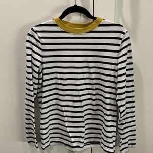 COS Black and White Striped Long Sleeve Tee with Yellow Collar